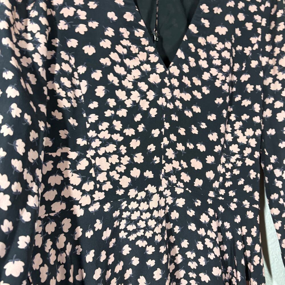Rebecca Taylor 6 Swing Mini Dress Black Pink Floral Silk V Neck Long Sleeves - Picture 4 of 10